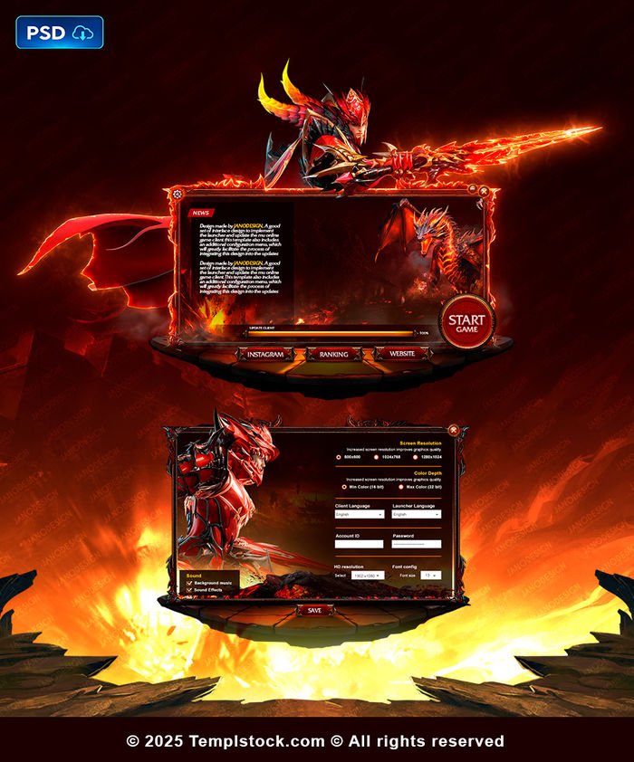 Master Dark Knight Launcher Ui PSD szablon interfejsu